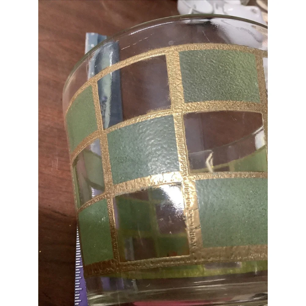 Culver 22K Gold Green Ice Bucket 4.75” MCM Vintage